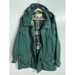 Vtg Eddie Bauer Jacket Mens L Green Wool Flannel Lined Chore Barn Field Utility